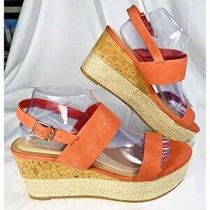 SODA Jute Raffia Open Toe Sandal Pink Ankle Strap Platform Wedge Heel Size 10